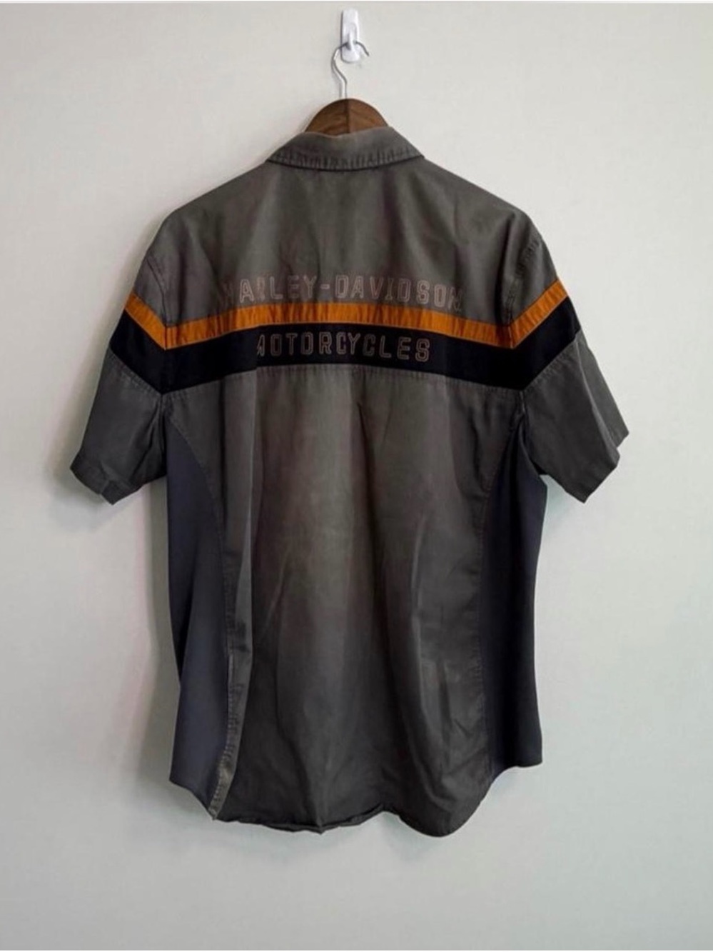 Harley Davidson Faded Grey Orange Mechanic Work Shirt XL